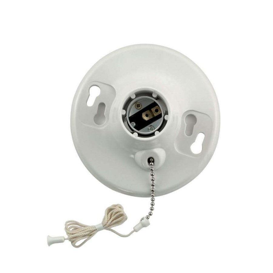 Lamps * | 660W Medium Base One-Piece Single Circuit Outlet Box Mount Plastic Incandescent Lampholder With Pullchain, White By Leviton