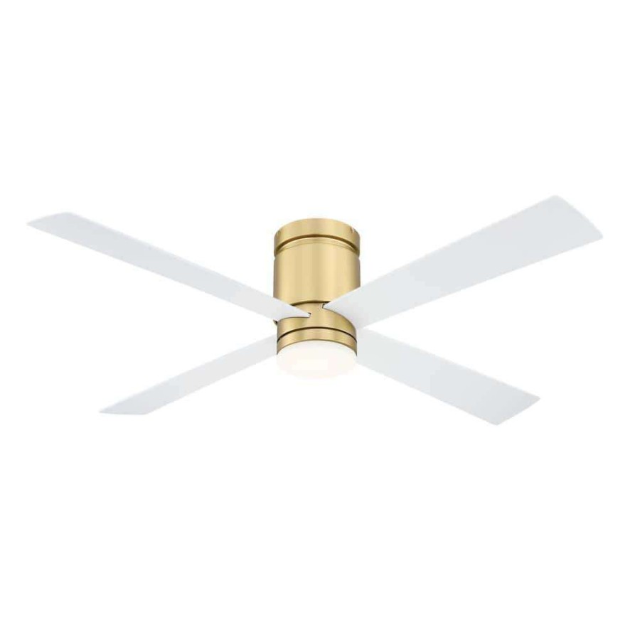 Ceiling Fans * | Kwartet 52 In. Indoor/Outdoor Brushed Satin Brass With Matte White Blades Ceiling Fan With Light Kit By Fanimation