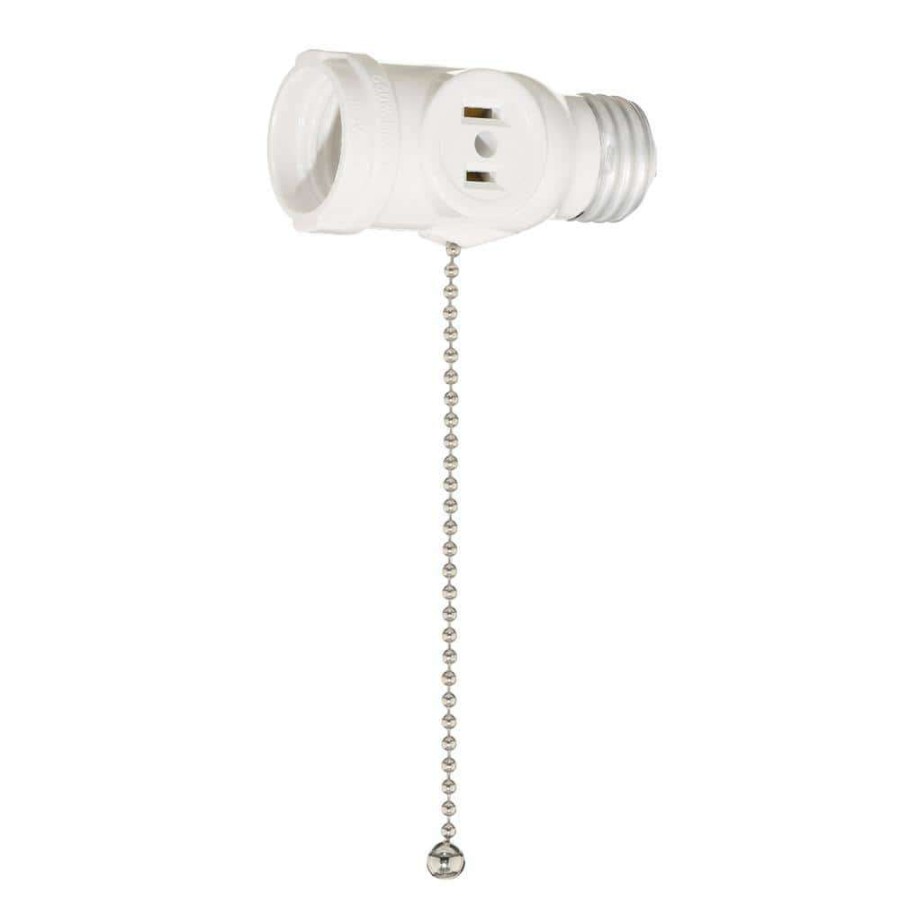 Lamps * | 2-Outlet White Socket With Pull Chain By Leviton