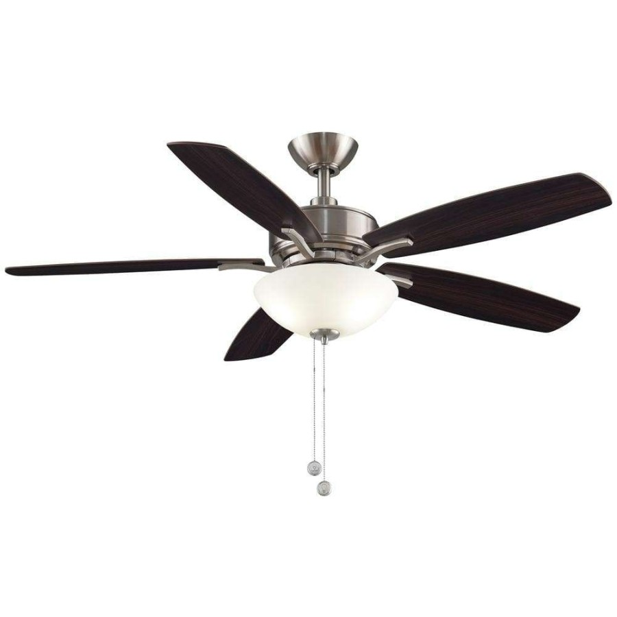 Ceiling Fans * | Aire Deluxe 52 In. Brushed Nickel Ceiling Fan With Cherry/Dark Walnut Blades And Led Bowl Light Kit By Fanimation