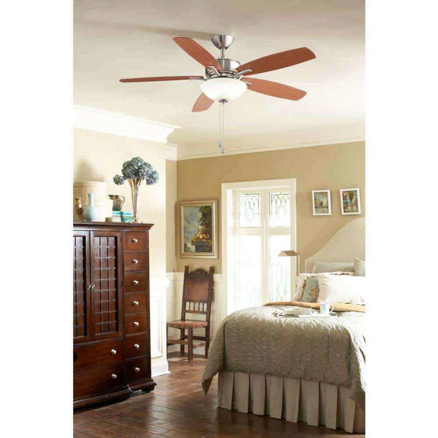 Ceiling Fans * | Aire Deluxe 52 In. Brushed Nickel Ceiling Fan With Cherry/Dark Walnut Blades And Led Bowl Light Kit By Fanimation