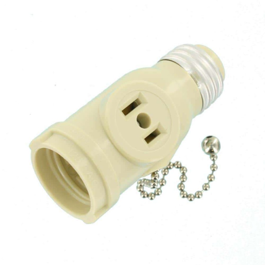 Lamps * | 660-Watt 15 Amp 2-Outlet Socket Adapter With Pullchain, Ivory By Leviton